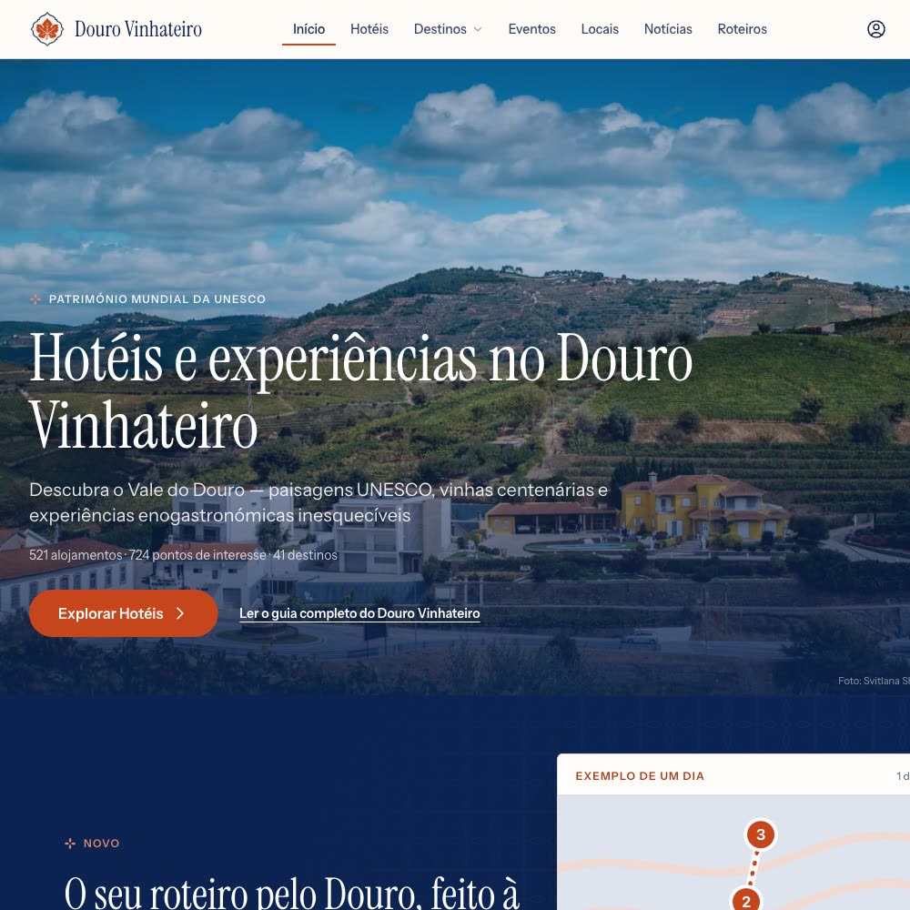 Screenshot do site Douro Vinhateiro - Hotéis e experiências no Vale do Douro